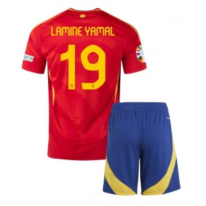 Fotbalové Dres Španělsko Lamine Yamal #19 Dětské Domácí Oblečení ME 2024 Krátký Rukáv (+ trenýrky)